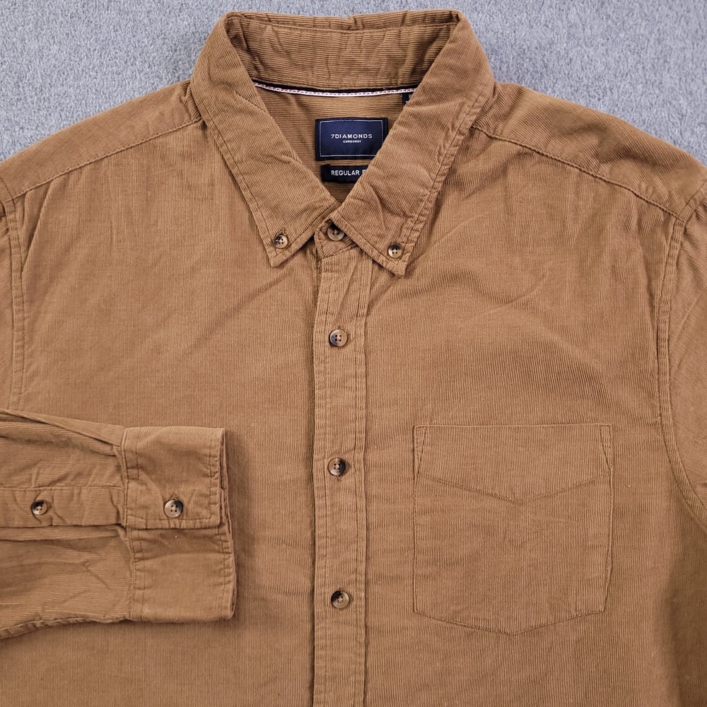 7 Diamonds Shirt Mens XL Regular Fit Corduroy Tan Button Down NWT